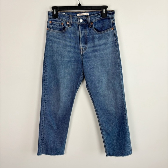 LEVI’S Wedgie Straight Jeans Button Fly Raw Hem Size 27 - Picture 2 of 13